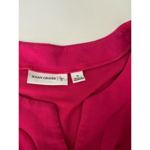 Susan Graver Women’s Shift Dress Pink 1XL Pullover V Neck Short Sleeve Pockets - Picture 5 of 11